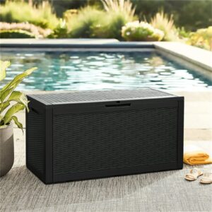 100 gallon resin deck box for outdoor, all-weather deck boxes, extra seating benches, indoor outdoor storage housing lockable storage container box, 47.83 l x 21.46 w x 24.21 h inches, black