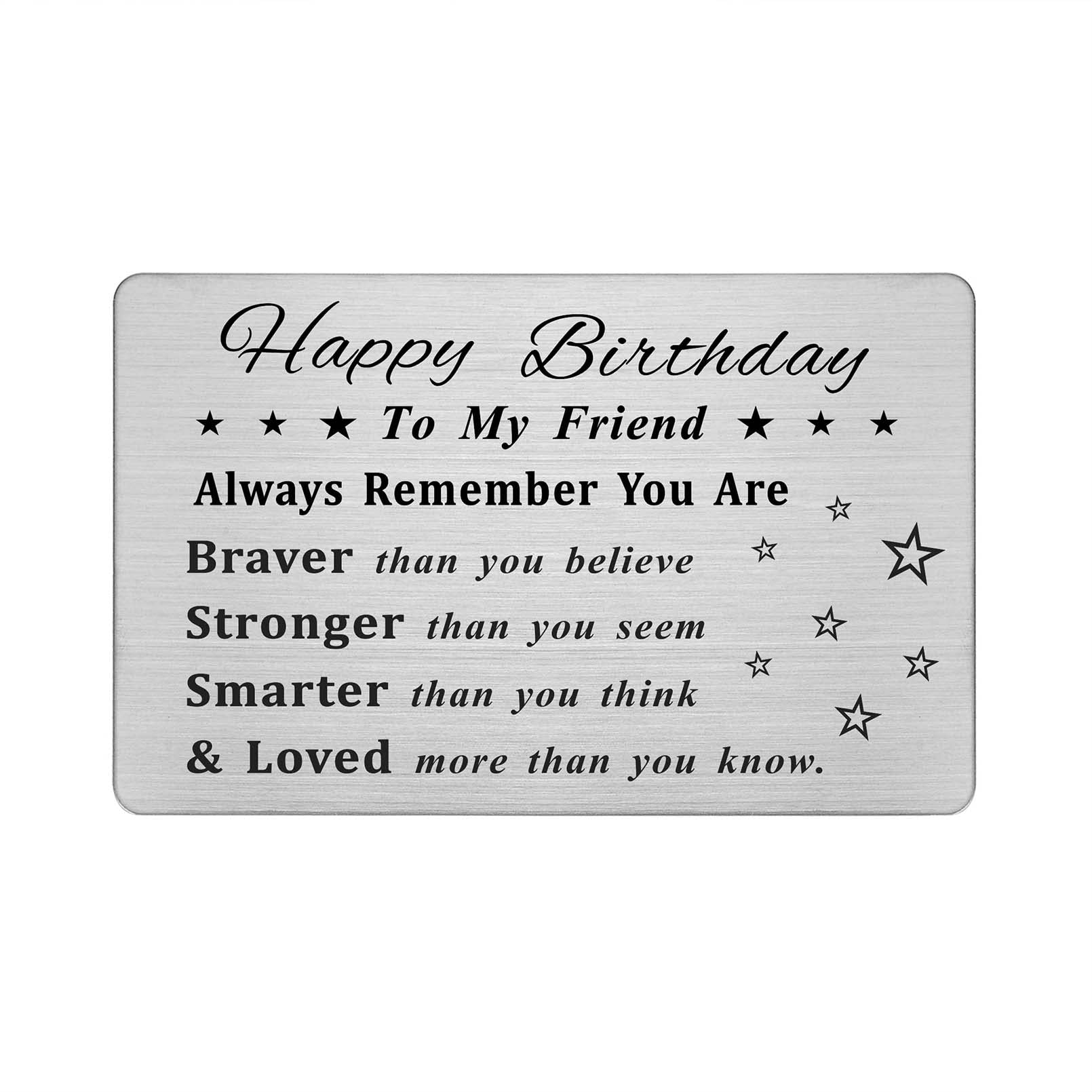 DEGASKEN Friend Birthday Cards - Happy Birthday Friend Gifts - Personalized Steel Engraved Wallet Card