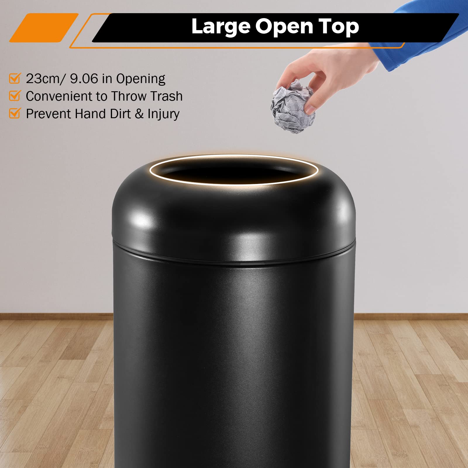 BEAMNOVA Commercial Trash Can,60L Large Capacity Baking Paint Craft Matte Black Stainless Steel Trash Can Outdoo Indoor Garbage Enclosure with Lid Inside Cabinet Industrial Waste Container