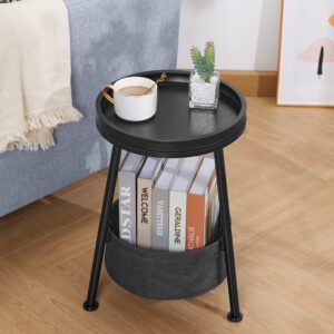 LEMONDA Small Round End Table, 2 Tier Round Side Table with Storage Basket,11.8”D*17.8”H Small Round Table,Sofa Side Table,Small Round Nightstand for Living Room Bedroom