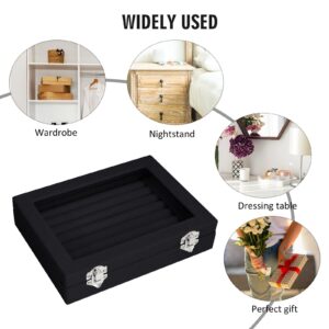 Vicoter Rings Organizer Tray 7 Slots Velvet Jewelry Earring Storage Box with Transparent lid Jewelry Display Case for Girls Wife Mom Women (Black)