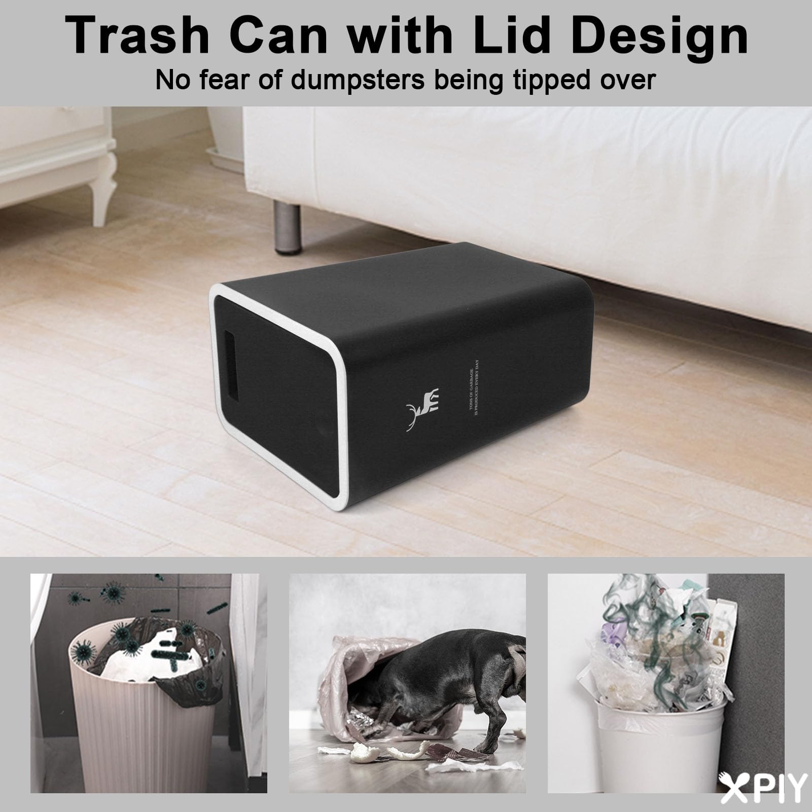 XPIY Trash Can with Lid, 2 Pack 4 Gallons/15 Liters Garbage Can with Press Top, Small Trash Can Dog Proof, Plastic Trash Bin, Waste Basket for Bathroom|Kitchen|Bedroom|Office (2, Black)