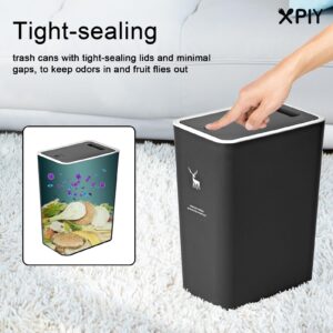 XPIY Trash Can with Lid, 2 Pack 4 Gallons/15 Liters Garbage Can with Press Top, Small Trash Can Dog Proof, Plastic Trash Bin, Waste Basket for Bathroom|Kitchen|Bedroom|Office (2, Black)