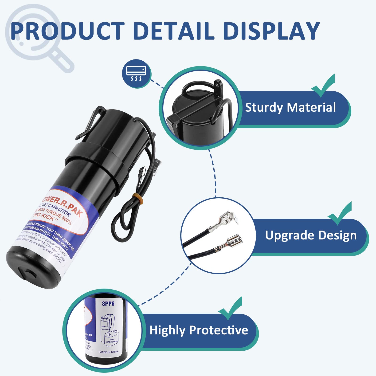 MIFLUS SPP6 Hard Start Kit for Air Conditioner,AC Hard Start Capacitor,Increases Starting Torque 500% from 4,000 BTU Window Units to 120,000 BTU Commercial Units(1/2 Thru 10 H.P.)