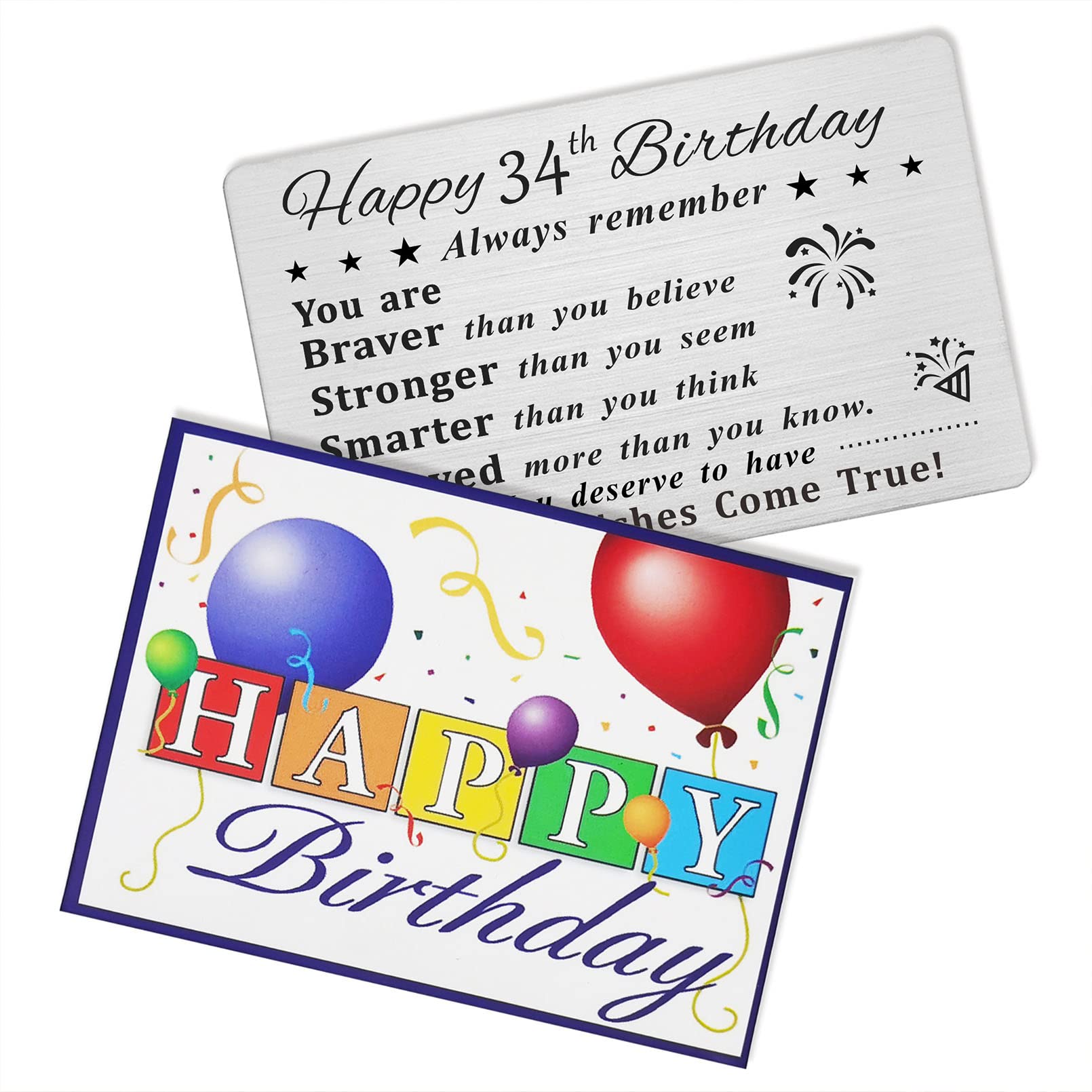 DEGASKEN Happy 34th Birthday Card - Birthday Gifts for 34 Year Old Men Women - 34th Birthday Decorations for Him Her, Permanent Engravend Wallet Card