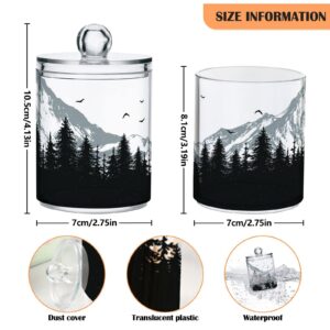 KEEPREAL Nature Mountains and Forest Qtip Holder Dispenser with Lids, 2PCS Plastic Food Storage Canisters, Apothecary Jar Containers for Vanity Organizer Storage