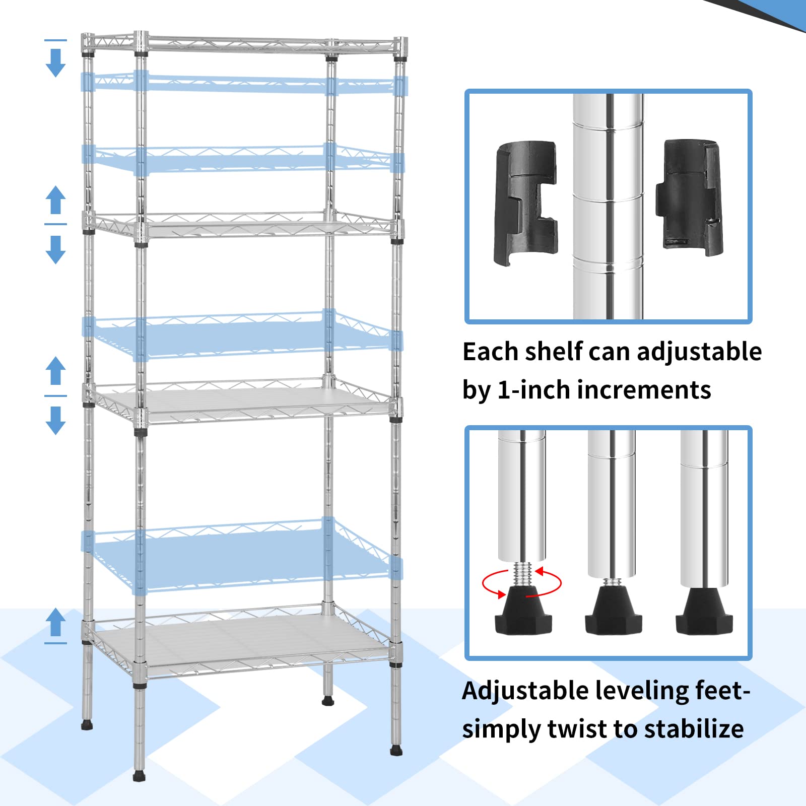 YYkokocat 4-Tier Shelving Unit 44" H x 18L x 12D Storage Shelves with Wire Shelf Liners Adjustable Small Closet Shelves Metal Shelf Rack for Storage Kitchen Pantry Laundry, 600Lb Capacity, Chrome