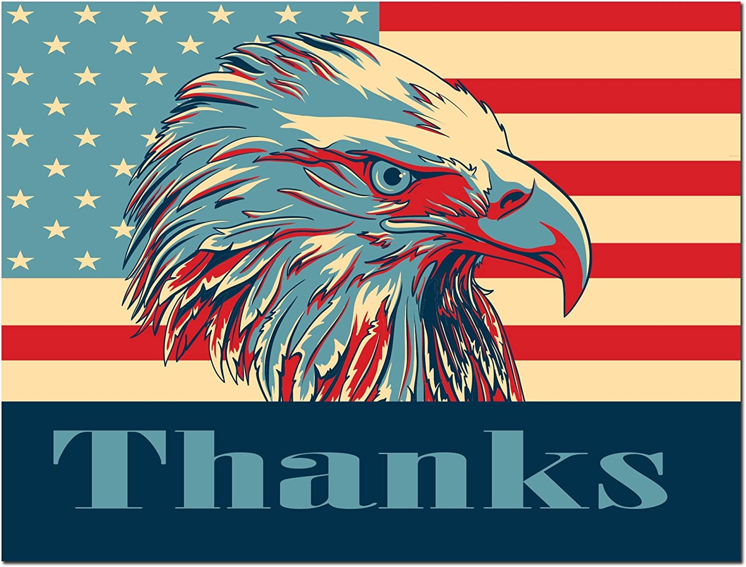 Small World Greetings Bald Eagle Thank You Cards 12 Count - Patriotic Thanks - Veteran's Day - Eagle Scouts - Military - Boy Scouts - Blank Inside with Envelopes - 5.5" x 4.25" (A2 Size)