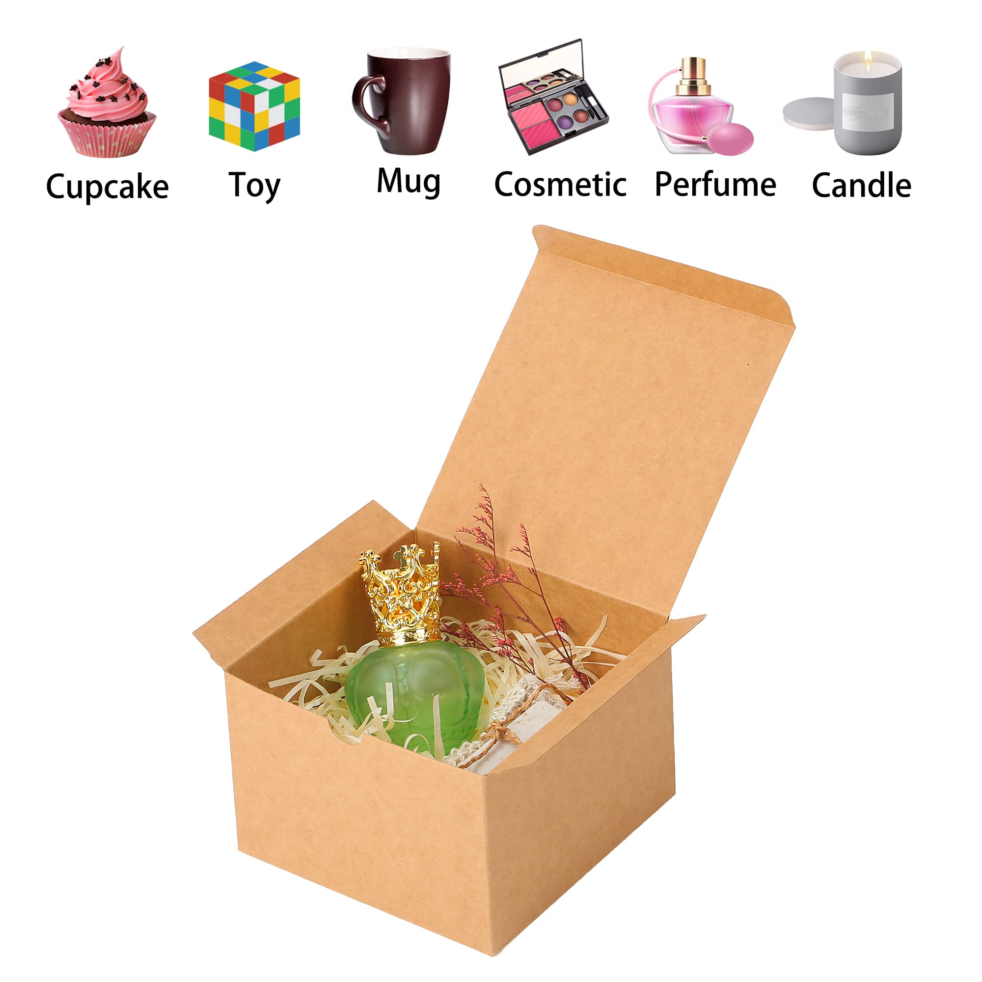 Dekun 5 Pack Premium 6x6x4 Inches Brown Gift Boxes with lid, Easy Assemble Recyclable Bridesmaid Proposal Kraft Boxes Crafting Cupcake Boxes with Lids for Presents/Packaging/Christmas (6x6x4 inches)