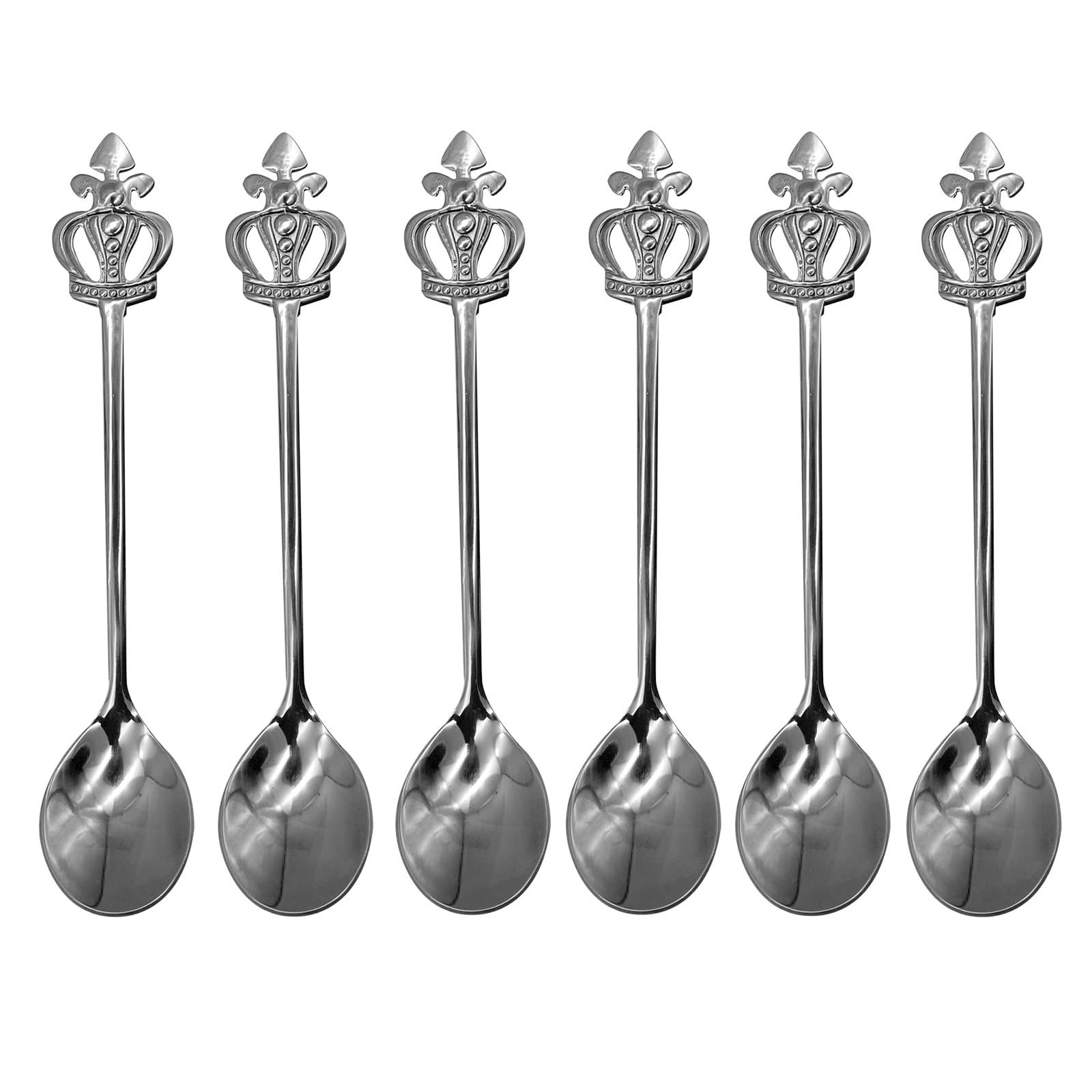 Pinenjoy 6Pcs Mini Crown Spoons 18/10(304) Stainless Steel Teaspoon 4.92inch Sugar Stirring Spoon for Coffee Cappuccino Espresso Dessert Ice Cream Appetizers Dessert