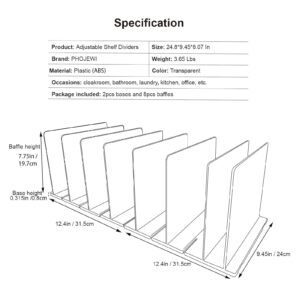 PHOJEWI Purse Organizer for Closet, Adjustable Clear Shelf Dividers for Closet Organization Plastic Purse Storage Organizer Bag Organizer