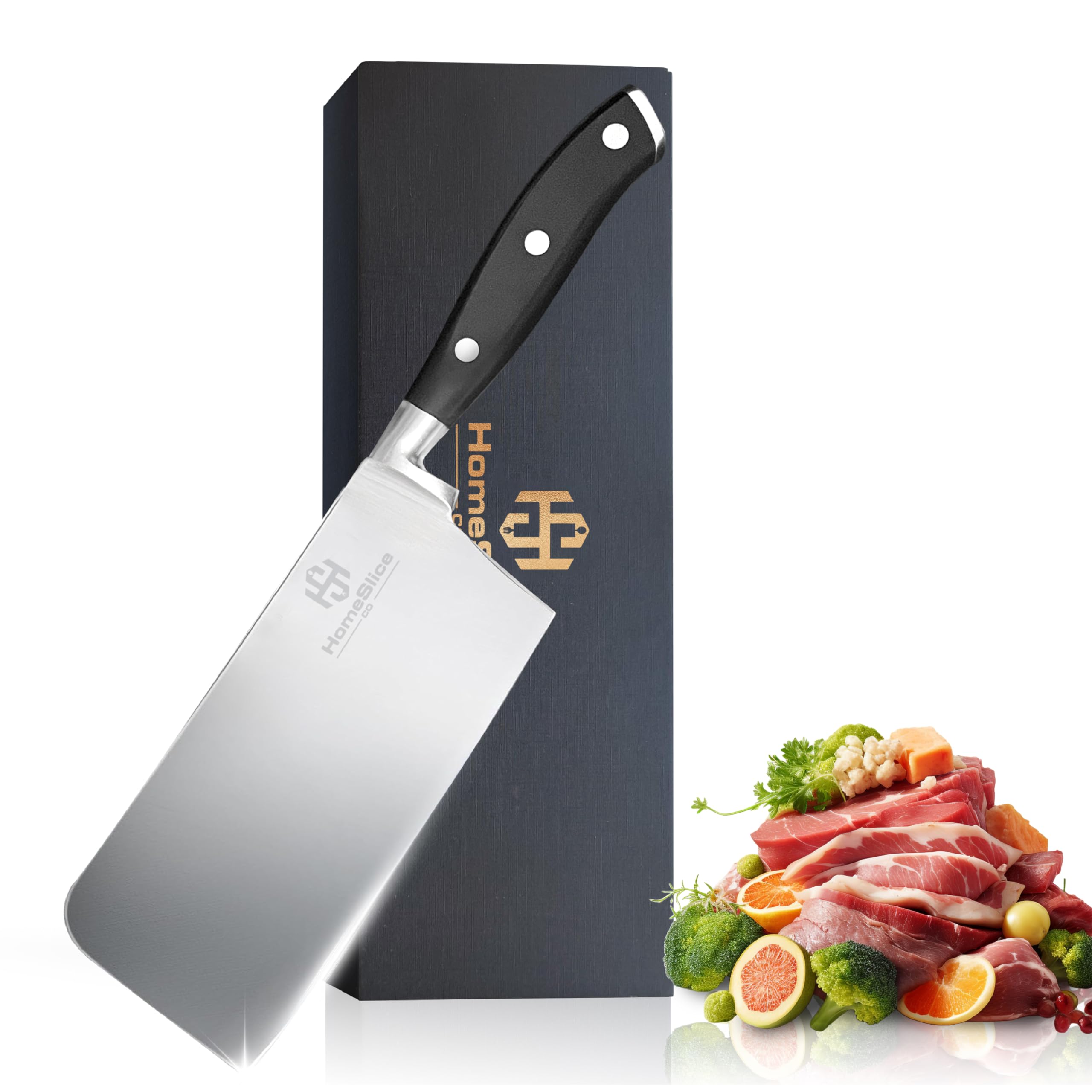 HomeSlice Co. Cleaver knife 6 Inch Meat Cleaver - High Carbon Steel Butcher Knife With High Strength And Lightweight Abs Handle- Razor Sharp Kitchen Appliance for Easier Slicing And Butchering