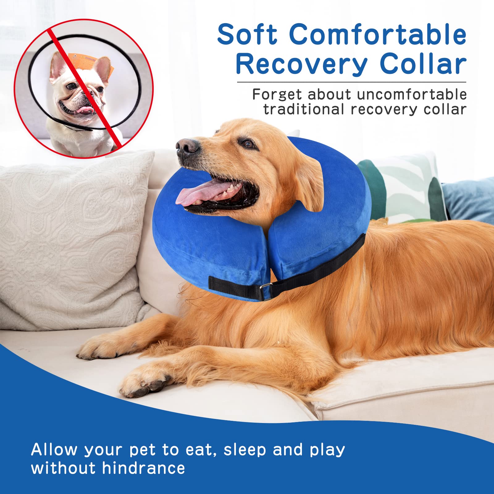 Dog Cone Alternative After Surgery - Soft Dog Cone for Large Dogs - Dog Donut Collar - Inflatable Elizabethan Dog Cone Collar to Stop Licking - Recovery Dog E Collar for Pets - Large(Neck:12"-18")