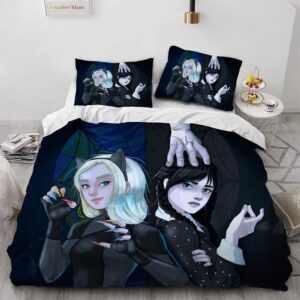 nichiyobi wed addams tv duvet cove bedding set 3d print bedding comforter cover duvet cover pillowcases 3 pcs (01,twin-68x86in+20x30in*2)