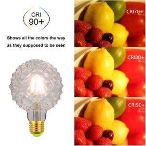 VicFlora G95 LED Pineapple Bulb Retro Edison Lamp 4W 2700K Warm White Light Not Dimmable 40W Equivalent Clear Glass Lamp, E26 Base, Suitable for Bedrooms, Restaurants, Cafes, Pack of 2