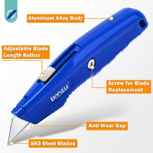 DIYSELF 4 Pack Box Cutters, Utility Knife with 10 Pcs Blades, Box Cutter Heavy Duty for Carpet, Cardboard, Vinyl, and Paper, Sharp Razor Knife, Package Opener, Box Cutter Retractable, Box Cutter Knife