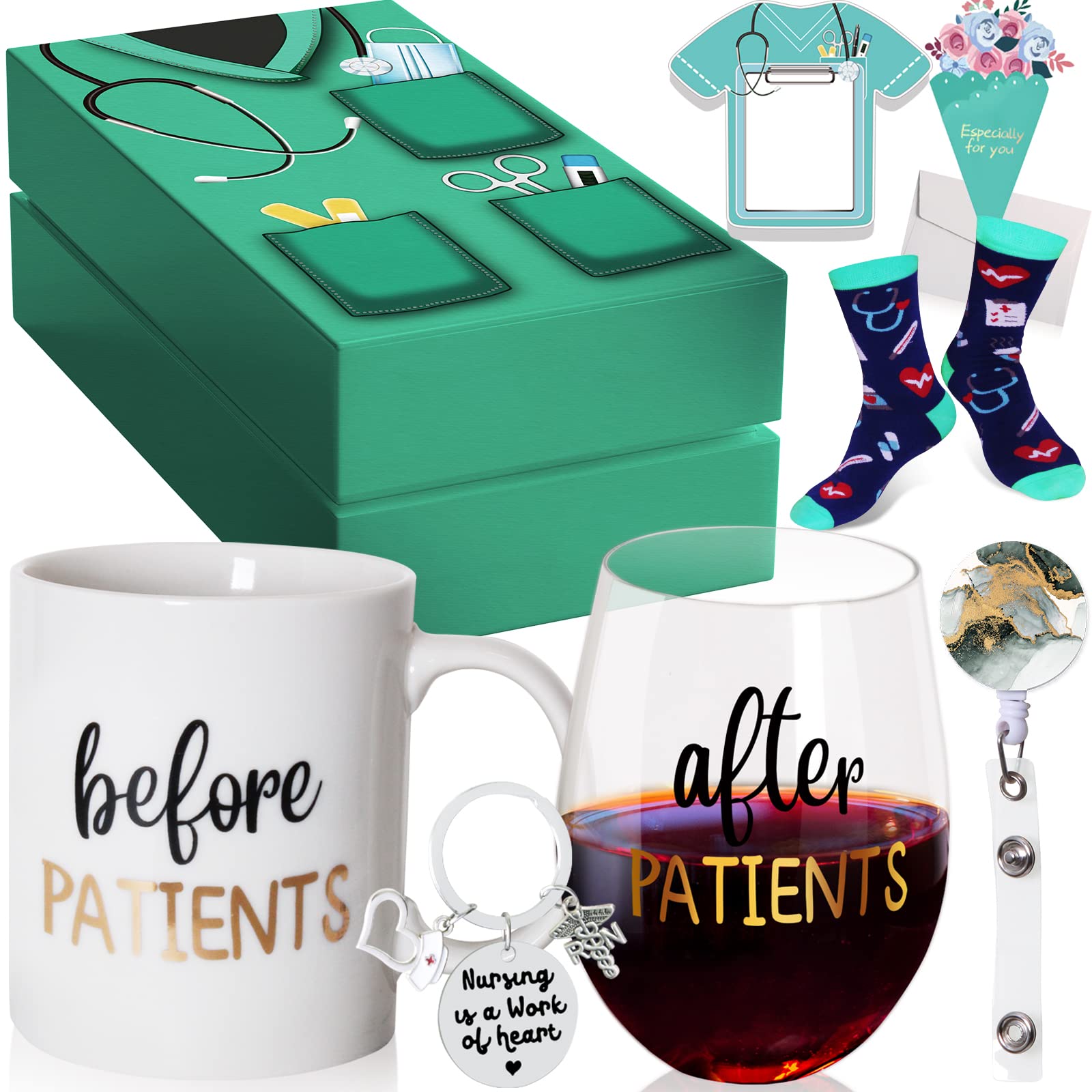 Before Patients, After Patients 11 oz Coffee Mug and 15 oz Stemless Wine Glass Set Gifts Idea for Nurses, Doctors, Hygienists, Assistants, Physician, Dentists, Nurses' week Birthday Graduation Gifts