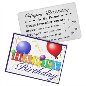 DEGASKEN Friend Birthday Cards - Happy Birthday Friend Gifts - Personalized Steel Engraved Wallet Card