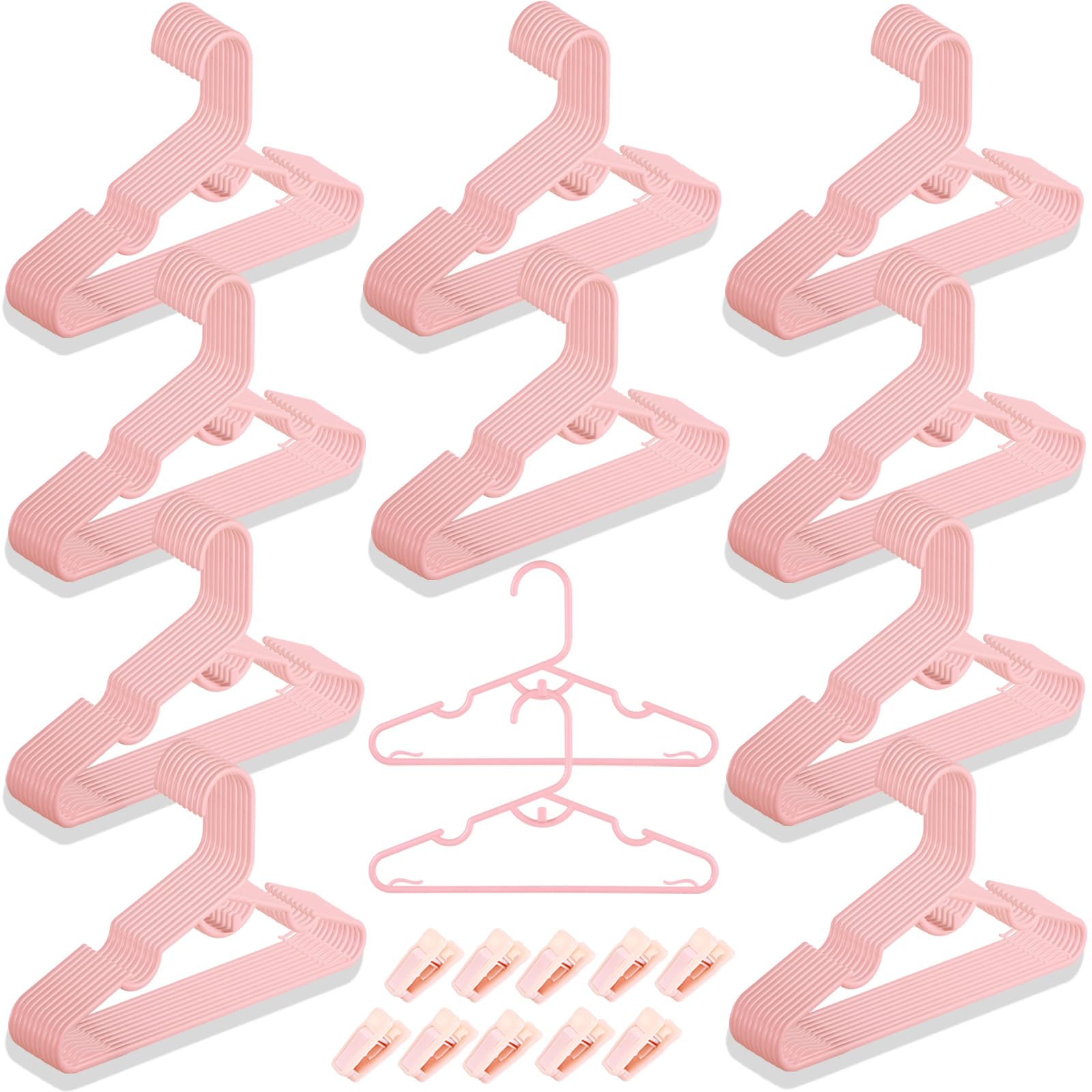 MJRASG Anti-Slip Plastic Baby Hangers, 100-Pack, Light Pink, Ideal for Closet Organization, Easy to Use, Holds Clothes Securely