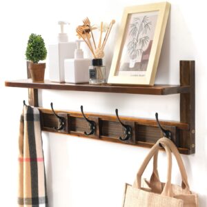 popin lover coat rack wall mount with shelf, 28.9 inches coat hooks wall mounted with 5 hooks, hat wall hooks for hanging in entryway, living room, bathroom, bedroom