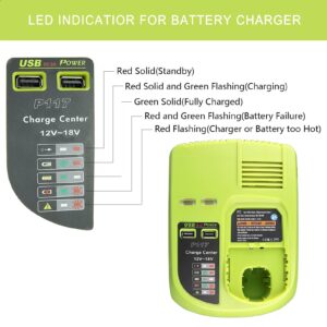 VANTTECH 2Pack P102 18V 3.0Ah Lithium Replacement Battery & P117 3A Fast Charger Compatible for Ryobi 18V Battery P103 P104 P105 P107 P108 P109 Compatible with Ryobi 18Volt Plus Power Cordless Tools