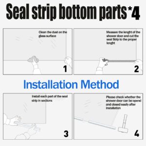 Larora Shower Door Bottom Seal, 4-Pack Frameless Glass Shower Door Seal Strip, 4 Section Segmented Installation (1/4'' Bottom)