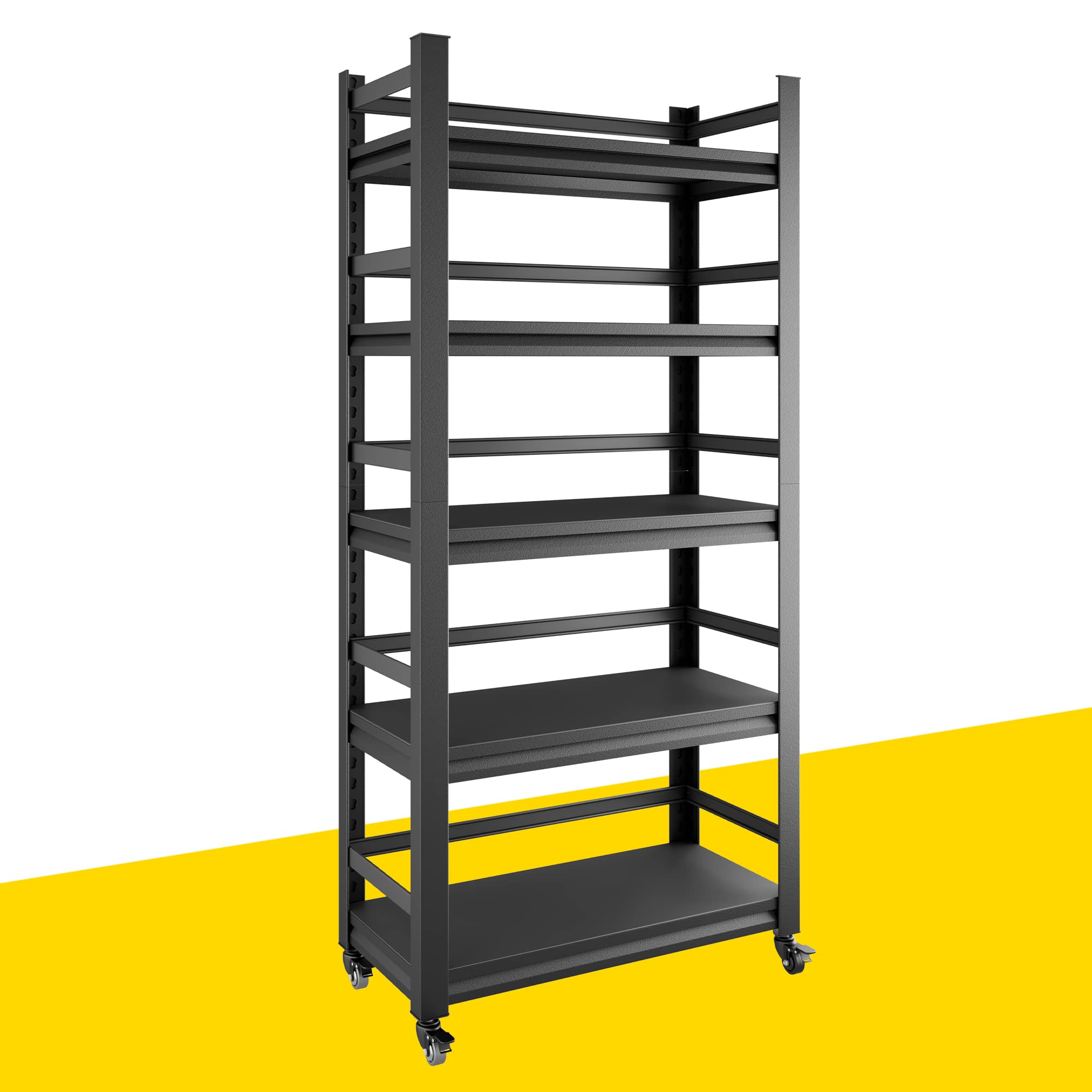 63" H Garage Shelving with Wheels,Sturdy Garage Shelves Heavy Duty Shelf,Large Metal Shelves,Adjustable Garage Storage Shelves Rack Unit for Warehouse Industrial Basement Storage,Steel