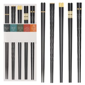 5 pairs fiberglass chopsticks-reusable chopsticks dishwasher safe, 9.57 inch/24.3cm matte non-slip japanese chinese family/ hotel/ restaurant chop sticks, hair chopstick christmas gift set, black-b