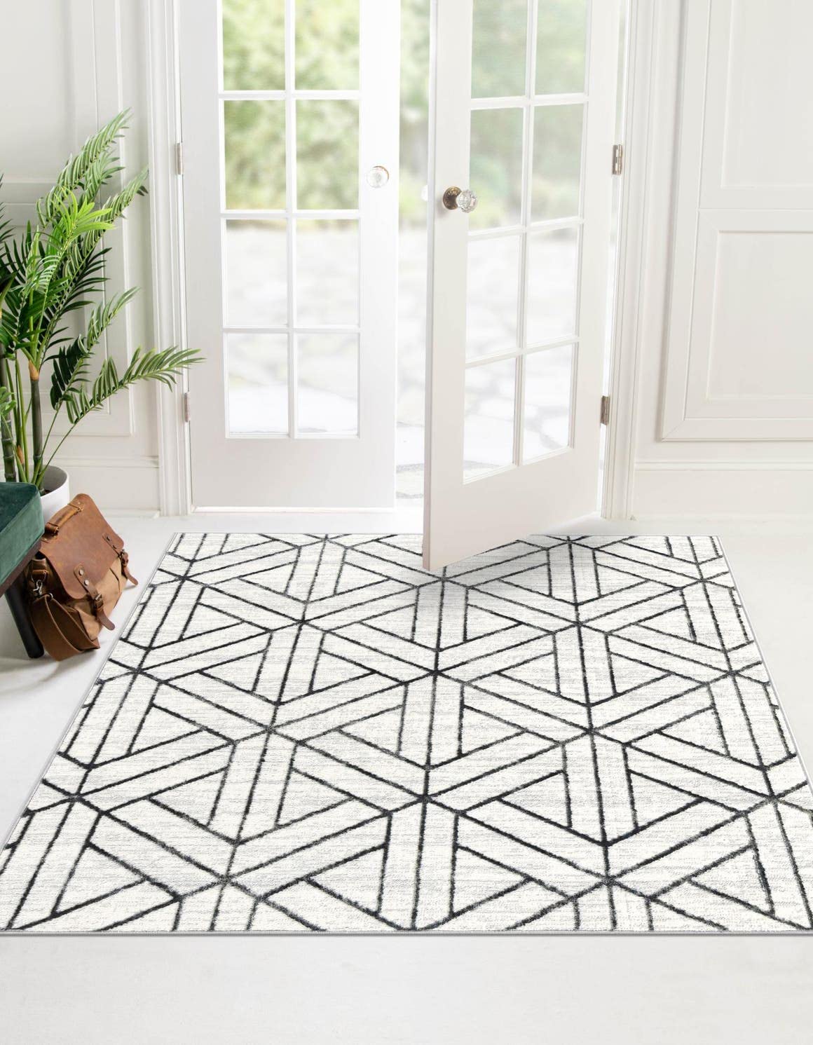 Unique Loom Matrix Trellis Collection Area Rug - Motif (7' 1" Square, White/ Gray)