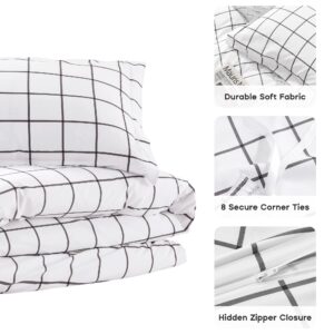 Sonive Full/Queen Printed Duvet Cover Set Full/Queen Microfiber Oeko-Tex Standard 100 Bedding Set, 1 Duvet Cover and 2 Pillowcases, Grey Grid