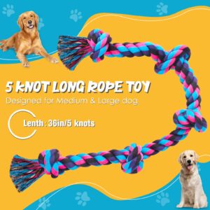 UPSKY Dog Rope Toy for Large Medium Dogs, Dog Chew Toy for Aggressive Chewers, Indestructible 3 Feet 5 Knots Rope Toy, Heavy Duty Tough Dog Toy, Interactive Tug of War Toy for Extra Large Dogs