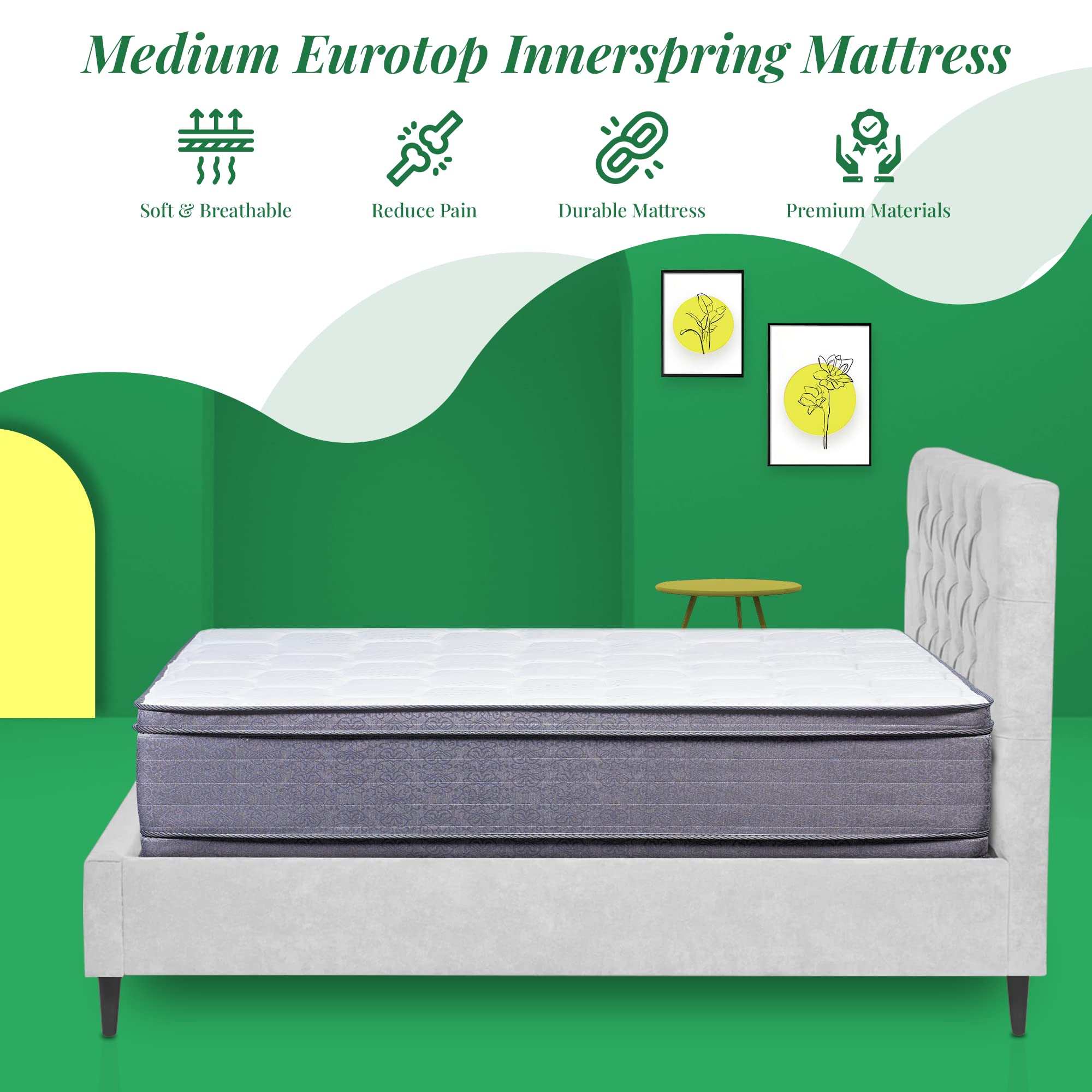 Greaton 14" Firm Foam Encased Mattress with Double Sided Eurotop, Mattresses Provide Comfortable Sleep, Maintains Complete Body Posture, Fully Assembled Bedding, Full XL