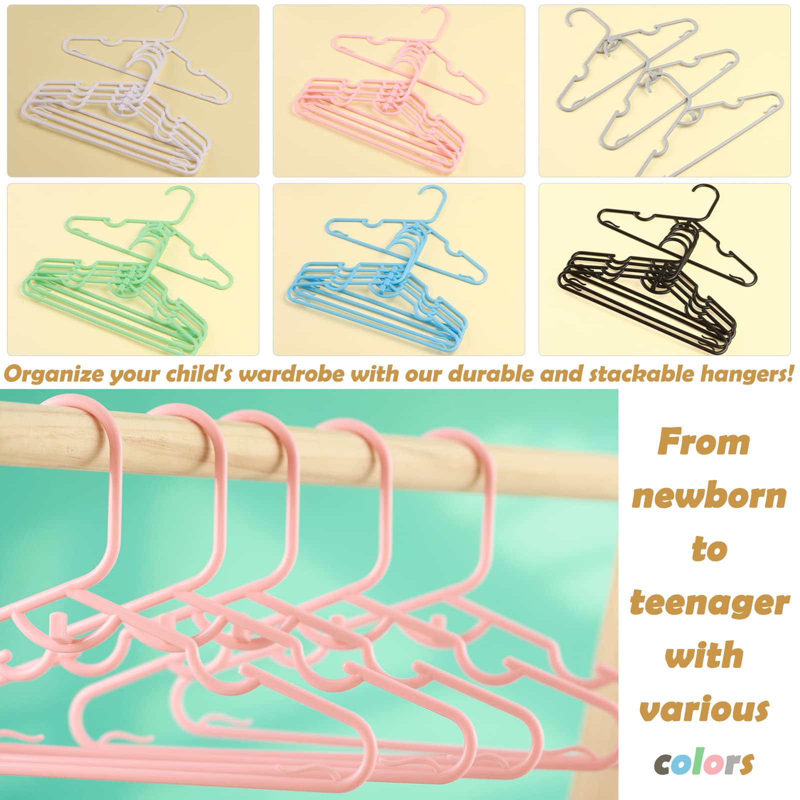 MJRASG Anti-Slip Plastic Baby Hangers, 100-Pack, Light Pink, Ideal for Closet Organization, Easy to Use, Holds Clothes Securely