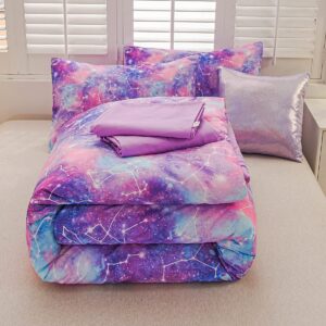 NTBED Galaxy Comforter Set Soft Microfiber Constellation Glitter Printing Bedding Sets for Teens Boys Girls Kids (Purple, Twin6pcs)