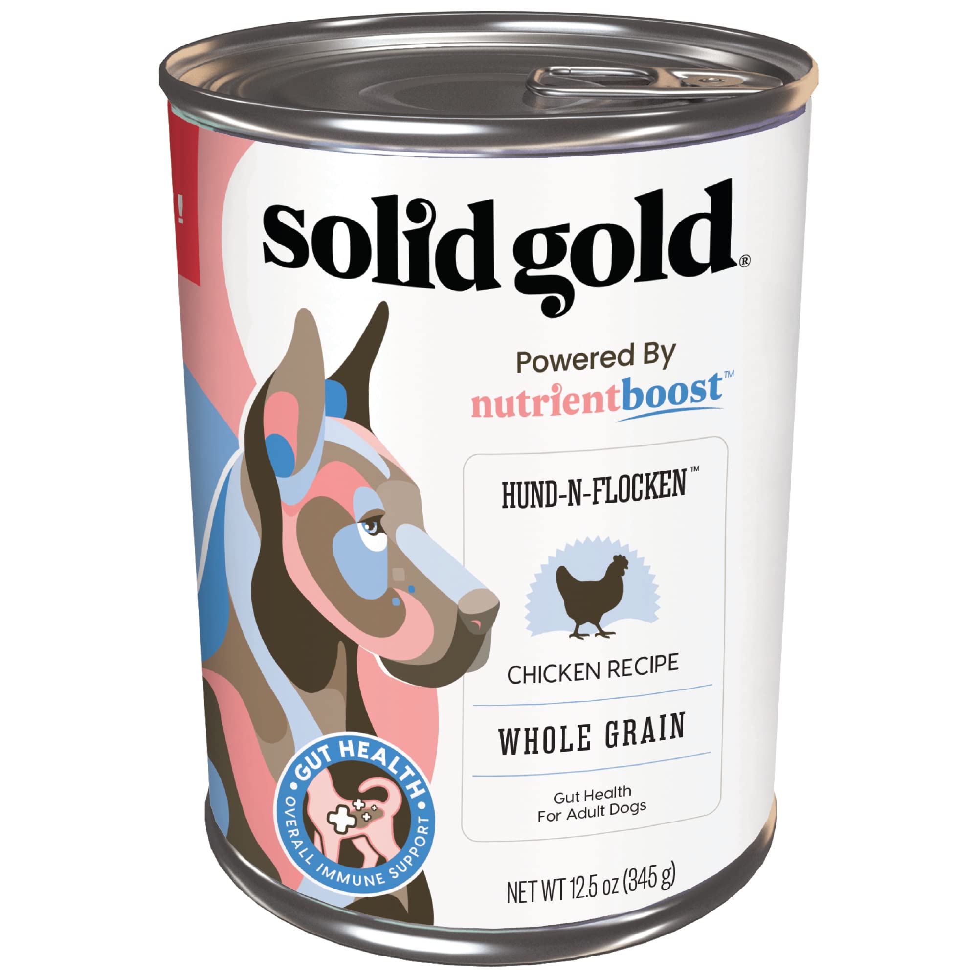 Solid Gold Canned Dog Food for Adult & Senior Dogs - Nutrientboost Hund-N-Flocken Made with Real Chicken and Healthy Whole Grains - High Calorie, High Protein Wet Dog Food - 6ct/12.5oz Cans