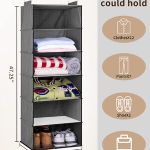 SLEEPING LAMB 6 Shelves Jumbo Hanging Closet Organizer and Storage, Hanging Clothes Organizer for Sweaters, Blankets and Coats in Wardrobe, Bedroom, Living Room, Grey