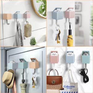 ZXAPJJD 4 Pcs Cute Wall Hook Creative Adhesive Coat Hooks, Cat Key Holder Hook for Hanging Bag Hat Towel Backpacks Bag Home Storage Utility Wall Hanging Decorations