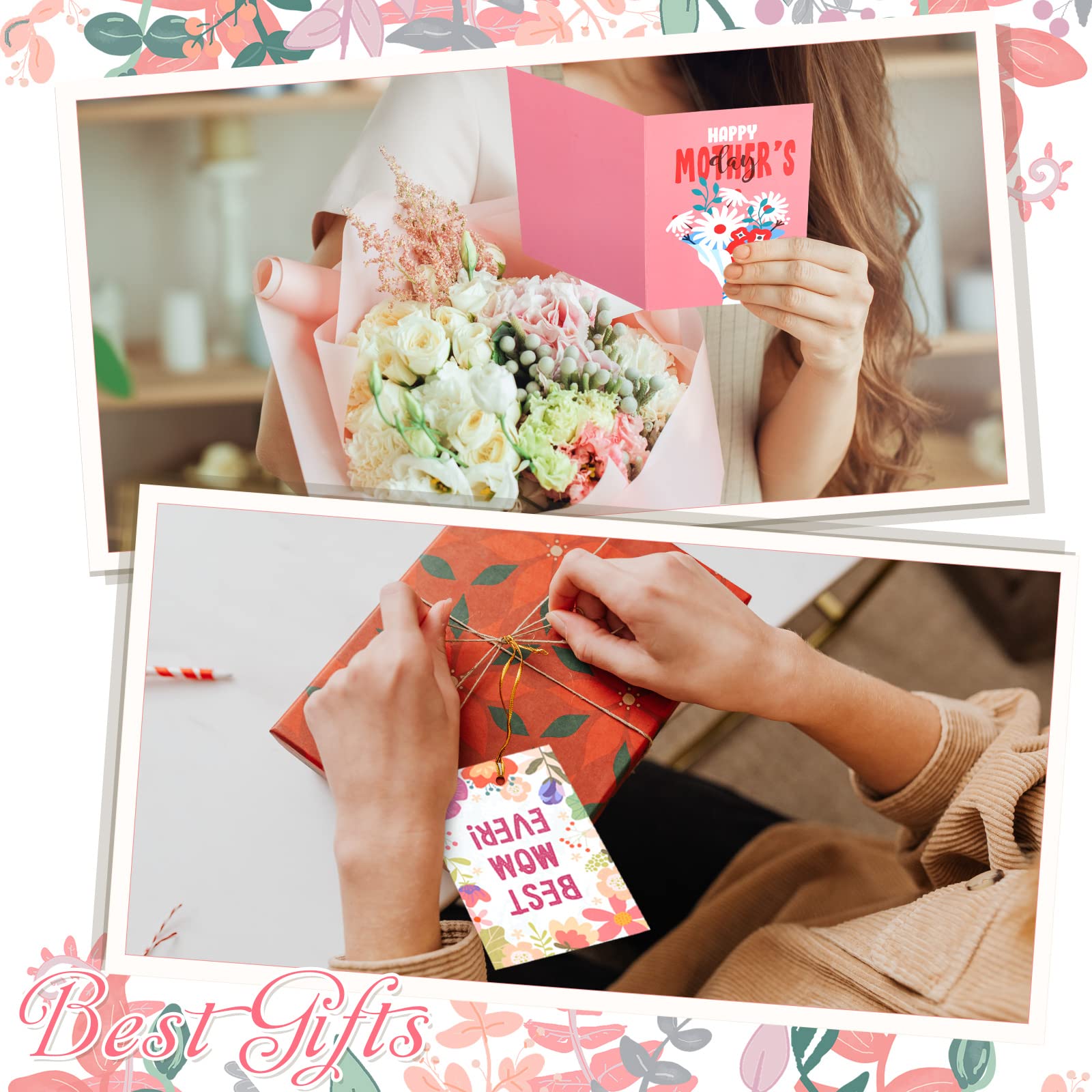 TaoBary 100 Pcs Happy Mother's Day Cards Assorted Blank Mother's Day Greeting Cards Notecards Bulk Floral Small Note Card with Envelopes and Stickers for Mom Present Birthday, 4 x 6 Inch, 10 Designs