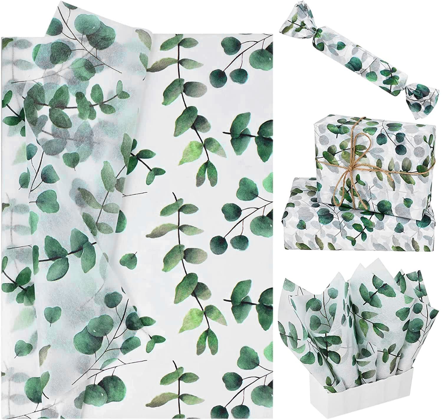 Bolsome 100 Sheets 20 * 14 Inches Eucalyptus Tissue Paper Greenery Botanical Gift Wrapping Tissue Boho Herb Decor Spring Wrapping Tissue for Gift Bags for Baby Shower, Wedding,Birthday Crafts