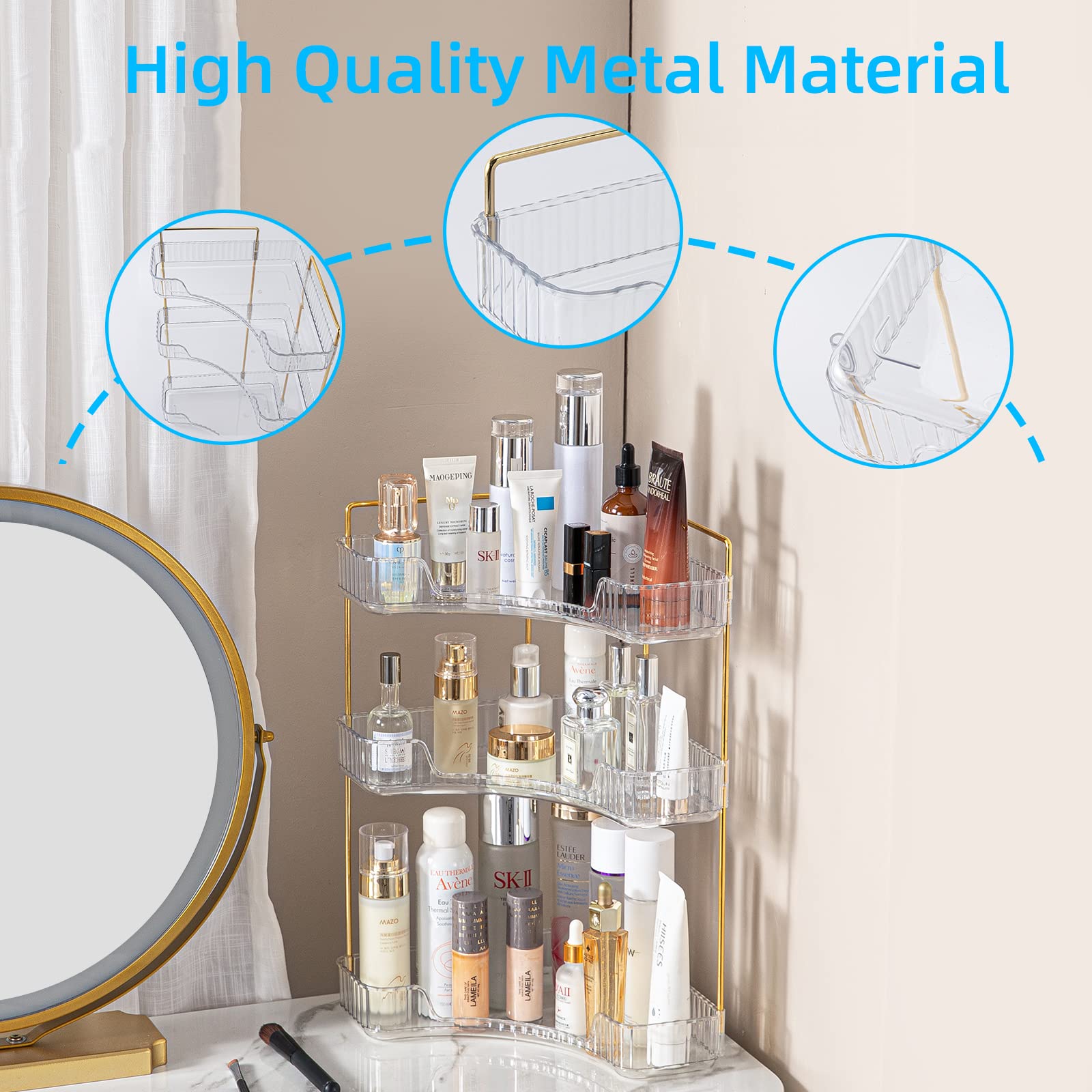 JSMKJ Makeup Organizer, 3 Tier Bathroom Organizer for Perfumes and Makeups,Skincare,Toiletries ect Multifunctional Organizer Rack for Dresser, Bedroom, Living Room, Bathroom (Transparent(3Tier))