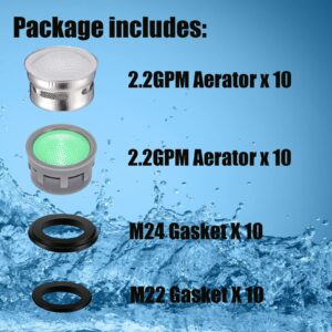 Faucet Aerator with Gasket Flow Restrictor Insert Bathroom Faucet Aerator Replacement Parts 10 pcs Stainless Steel (2.2 GPM) and 10 pcs Green (1.5 GPM)