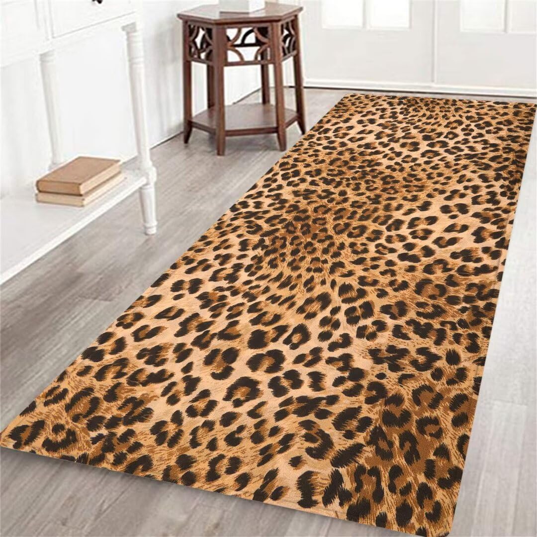 Leopard Print Long Runner Rug for Hallway,Cheetah Safari Wild Animals Tiger Skin Texure Wildlife,Area Rug Non-Slip Floor Carpet for Bedroom Indoor Doormat Entrance Door Mat Washable Kitchen Mat,Orange