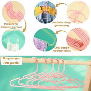 MJRASG Anti-Slip Plastic Baby Hangers, 100-Pack, Light Pink, Ideal for Closet Organization, Easy to Use, Holds Clothes Securely