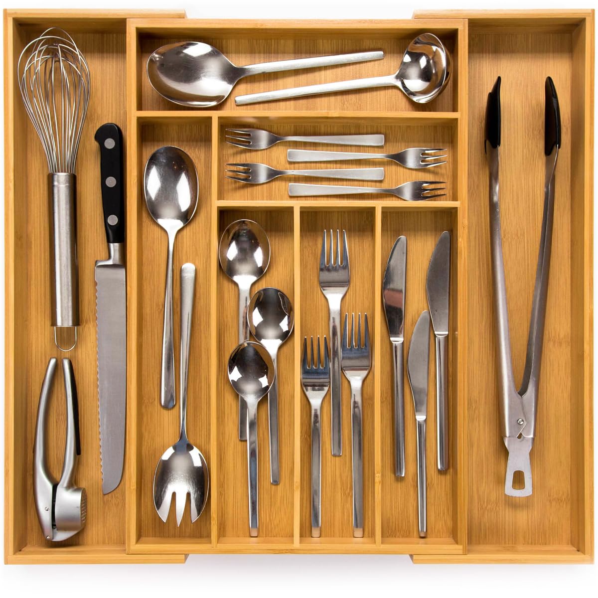 budu Silverware Drawer Organizer #19.7" Depth – Utensil Holder, Kitchen Drawer Organizers for Flatware, Cutlery – Perfect Utensil Organizer for Silverware & Other Kitchen Organization Tools & Storage