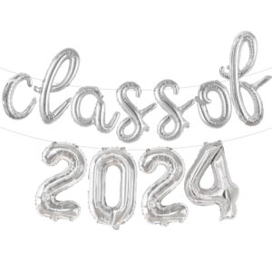 katchon, silver class of 2024 balloons banner - script, 16 inch | 2024 balloons graduation, graduation decorations class of 2024 | class of 2024 balloons, graduation balloons class of 2024 decorations