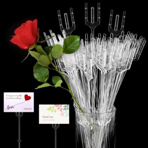 ccinee 100pcs plastic floral pick card holders clear fork shaped flower place card holders straight head clips for wedding bouquet birthday party supply, 9 inches