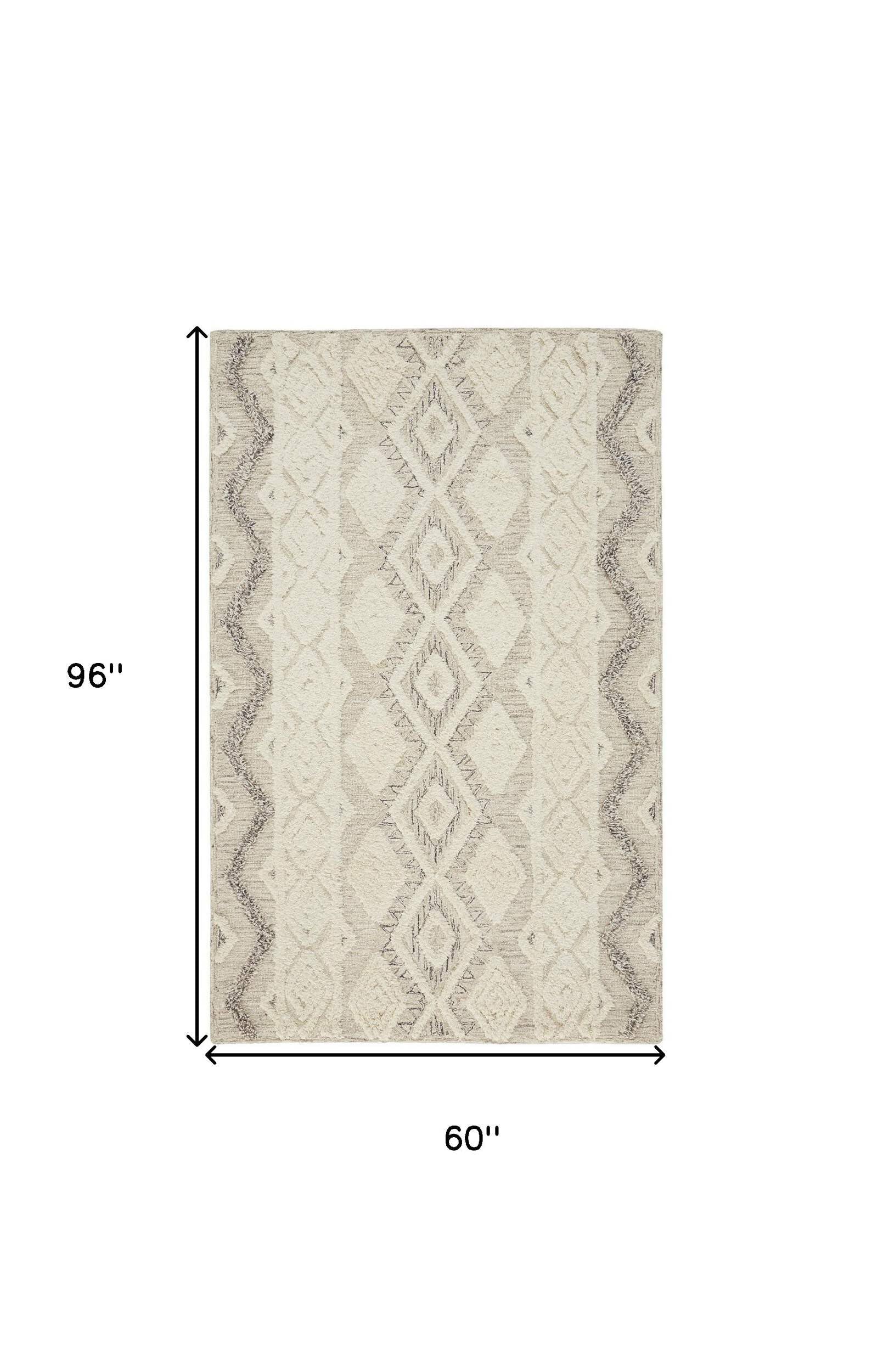 8' X 10' Ivory Taupe And Gray Wool Geometric Tufted Handmade Stain Resistant Area Rug