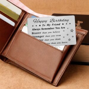 DEGASKEN Friend Birthday Cards - Happy Birthday Friend Gifts - Personalized Steel Engraved Wallet Card