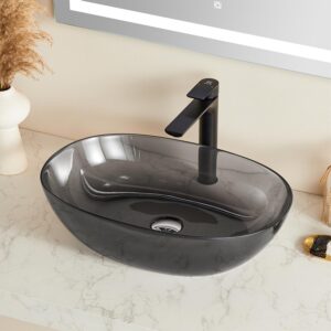 artstone 22 x 15 inch bathroom sink and pop up drain combo, vessel sink countertop, resin sink above counter, art basin sink, transparent black