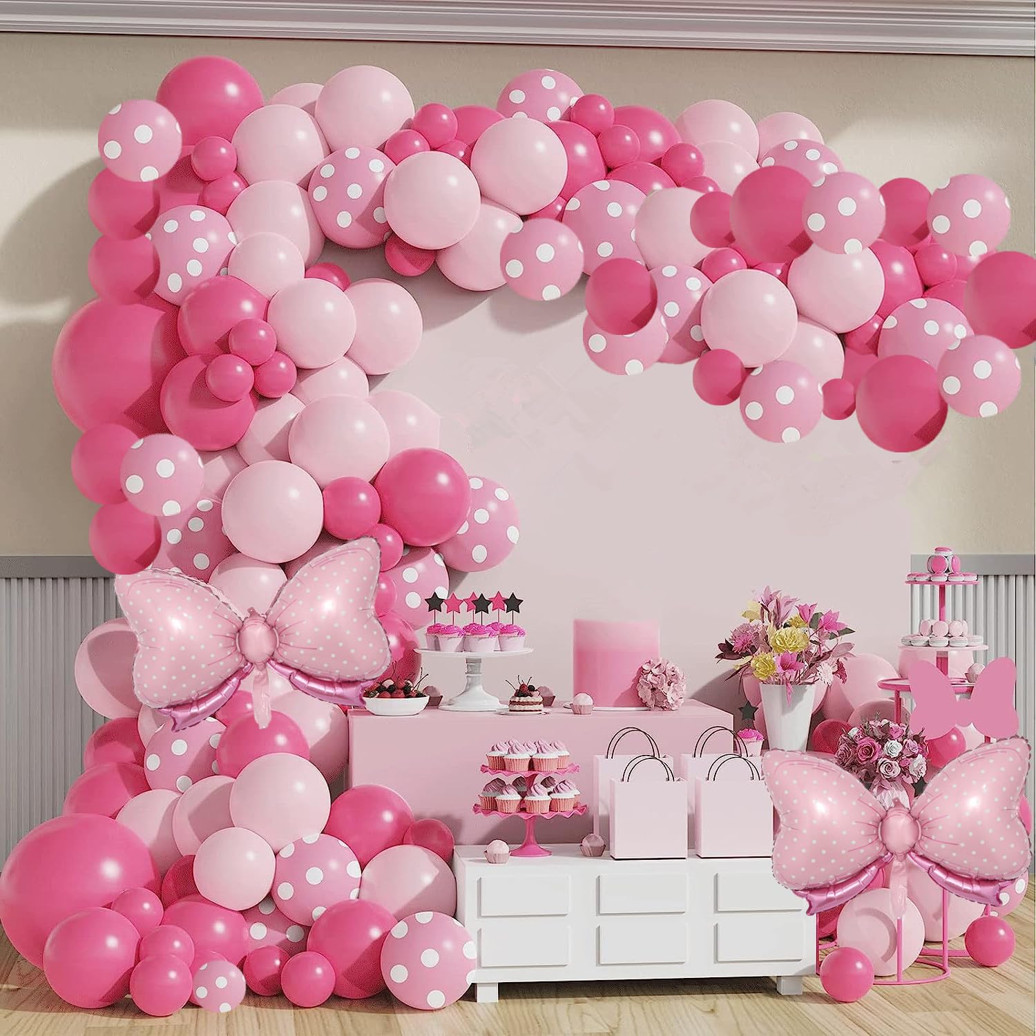 Hot Pink Balloon Arch Kit for Pink Mouse for Baby Shower Wedding Birthday Party Girls Party Decor Princess Mouse Theme Patry